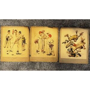 3 - 1960's Norman Rockwell Prints of Boys in Sports 13"x10.50
